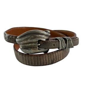 Genuine Vintage LITO-MOTI Brown Genuine Lizard Sterling Belt Size L 34 Unisex